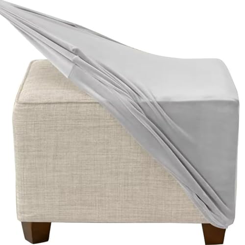 QOEUIUJ Samt Hockerbezug Quadratisch 60x60 40x40 50x50 45x45 55x55 35x35 80x80, Stretch Ottomane Cover mit Elastischer Unterseite, Überzug Hocker Protector Waschbar Hockerabdeckung(Hellgrau,70cm/28) von QOEUIUJ
