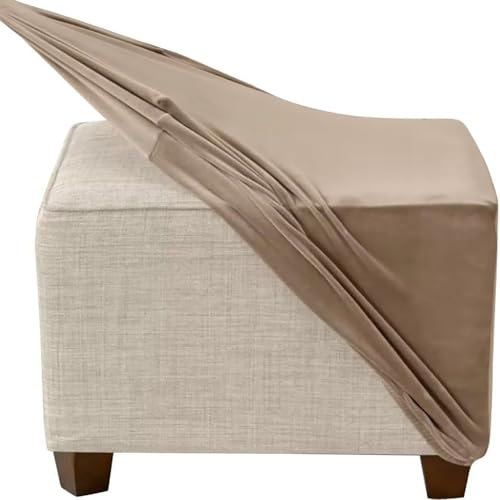 QOEUIUJ Samt Hockerbezug Quadratisch 60x60 40x40 50x50 45x45 55x55 35x35 80x80, Stretch Ottomane Cover mit Elastischer Unterseite, Überzug Hocker Protector Waschbar Hockerabdeckung(Khaki,35cm/14) von QOEUIUJ