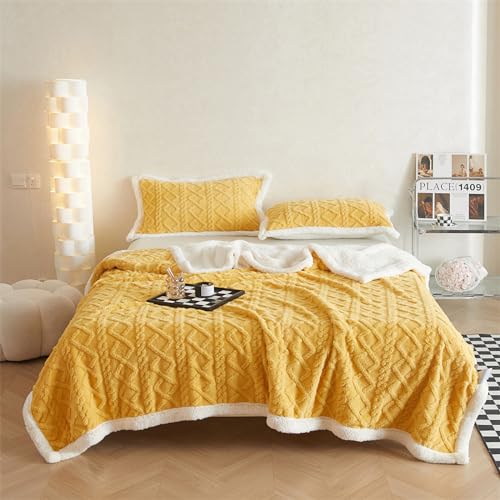 QOFLY Dicke Kuscheldecke Flauschig Gelb - 200x230 cm Extra Warme Decken für den Winter als XXL Sofadecke Couchdecke, groß Wohndecke aus hochwertige Sherpa Fleece, Soft Weich Blanket von QOFLY