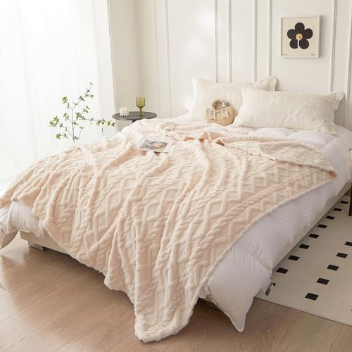 QOFLY Kuscheldecke Flauschig Decke Fleecedecke - Wohndecke Warm Winter Weich, Creme XXL Sofadecke Decke Couch Blanket, 200x230cm Große Wohn- & Kuscheldecken, Tagesdecke Sofa überwurfdecke von QOFLY