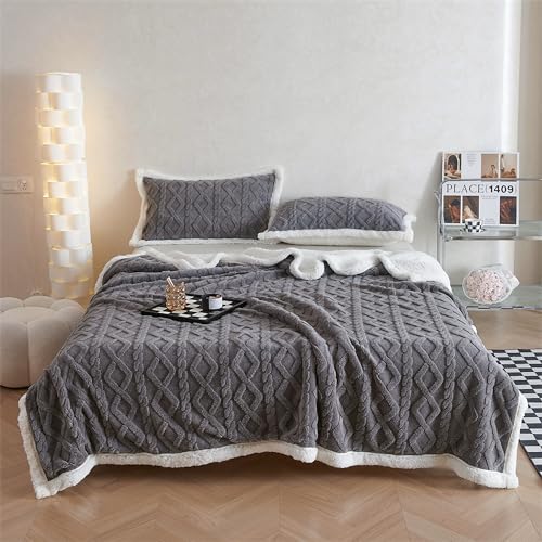 QOFLY Kuscheldecke Flauschig Decke Grau - Warme Sherpa Decke 200x230 cm, Große Dicke Sofadecke und Wohndecke XXL, Grosse Weiche Fleecedecke Couchdecke für Bett und Sofa winterdecke von QOFLY