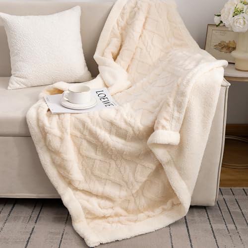 QOFLY Kuscheldecke Flauschig Decke weiß - 100x150cm Dicke Sofadecke und Wohndecke, Warme Sherpa Decke Klein, Weiche Fleecedecke Couchdecke für Winter tagesdecke von QOFLY