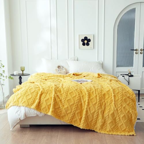 QOFLY Kuscheldecke Flauschig XXL Gelb - Große Decke Sofa Warm, Fleecedecke 200x230 cm Couchdecke, Überwurf als Wohnzimmer Weich für Winter Leicht Tagesdecke von QOFLY