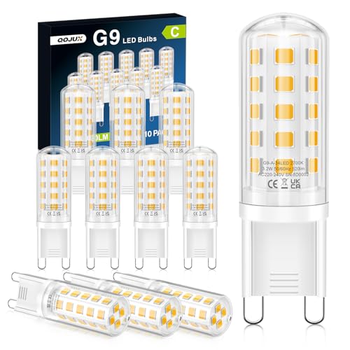QOJUX G9 LED Warmweiß 3.2W, 520LM Energieeffizienzklasse C LED Leuchtmittel Ersatz für 40W-50W Halogenlampe, 2700K G9 Glühbirne Kein Flackern, Nicht Dimmbar, Enegiesparende Kleine Birne 10er Pack von QOJUX