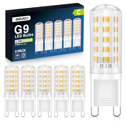 QOJUX G9 LED Warmweiß 3.2W, 520LM Energieeffizienzklasse C LED Leuchtmittel Ersatz für 40W-50W Halogenlampe, 2700K G9 Glühbirne Kein Flackern, Nicht Dimmbar, Enegiesparende Kleine Birne 5er Pack von QOJUX