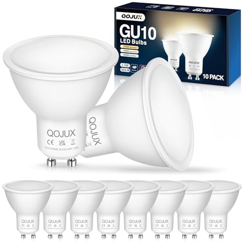 QOJUX GU10 LED Kaltweiss Lampe,3.5W 593 Lumen Birne 6000K Kaltweiß Spot GU10 Energiesparlampe,50W Halogenlampe ersetzt,Abstrahlwinkel 120° Leuchtmittel,Nicht Dimmbar,10 Stück von QOJUX