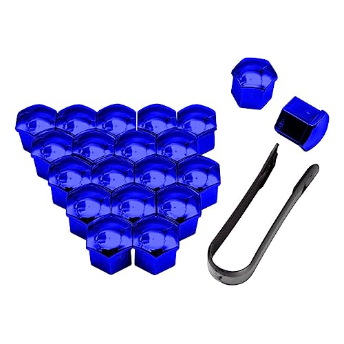 QOKLIYUI 20 Stück Auto Radmutterkappen Außen Universal Nabenschraubenabdeckung 17-21mm Rostschutz Staubdicht Reifenmuttern Felgen mit Clip, Blau überziehen, 21mm von QOKLIYUI