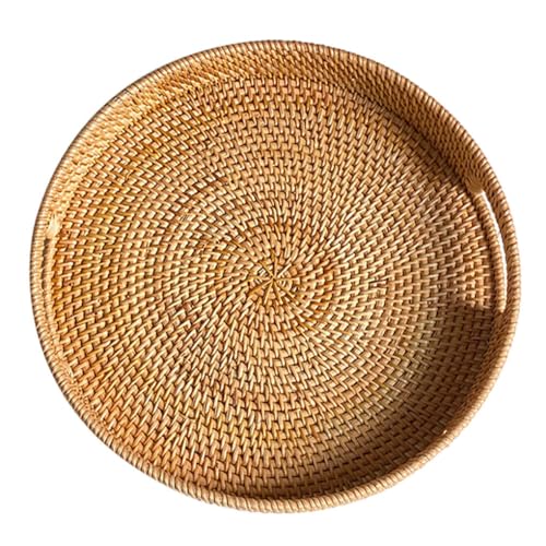 QOKLIYUI Hochwertiges, strukturiertes Serviertablett mit geschlossener und runder Kante für Rattan Serviertablett, rundes Rattan Tablett aus Holz, Lebensmittelkorb Tablett, Typ 4, 36X6cm von QOKLIYUI