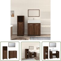 The Living Store 3-tlg. Badmöbel-Set Braun Eichen-Optik Holzwerkstoff - Badmöbel - Badezimmermöbel - Holzwerkstoff - Eiche Optik - Spiegelschrank von QONOVT