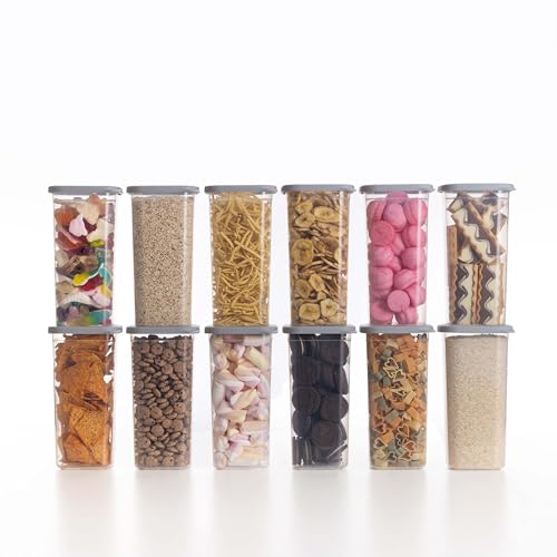 QOONA Luftdichte Vorratsdosen mit Deckel [1500ml - 12er-Set] Hellgrau - Stapelbar & platzsparend für die Küche, Mehl Aufbewahrung, Food Container, Vorratsbehälter, Aufbewahrungsbox von QOONA