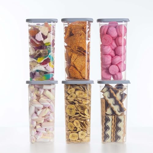 QOONA Luftdichte Vorratsdosen mit Deckel [1500ml - 6er-Set] Hellgrau - Stapelbar & platzsparend für die Küche, Mehl Aufbewahrung, Food Container, Vorratsbehälter, Aufbewahrungsbox von QOONA