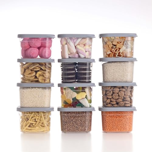 QOONA Luftdichte Vorratsdosen mit Deckel [500ml - 12er-Set] Hellgrau - Stapelbar & platzsparend für die Küche, Mehl Aufbewahrung, Food Container, Vorratsbehälter, Aufbewahrungsbox von QOONA