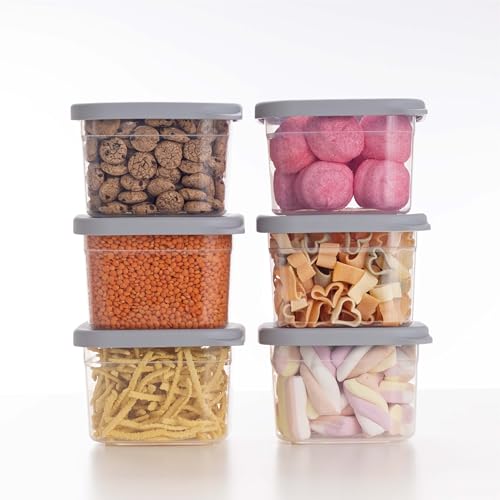 QOONA Luftdichte Vorratsdosen mit Deckel [500ml - 6er-Set] Hellgrau - Stapelbar & platzsparend für die Küche, Mehl Aufbewahrung, Food Container, Vorratsbehälter, Aufbewahrungsbox von QOONA