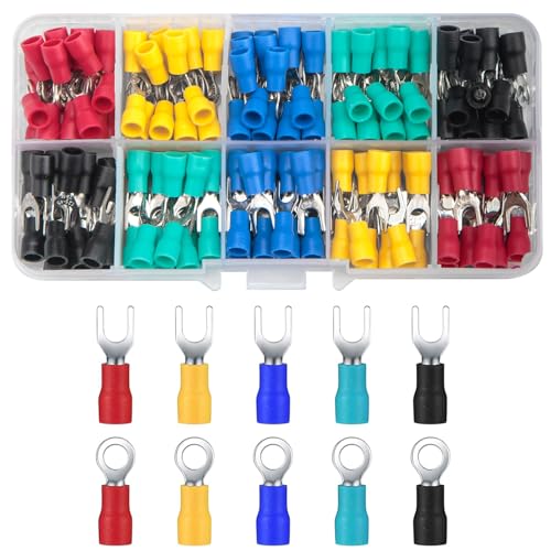 QOOSIKICC 200 Stück Ringkabelschuhe, Kabelverbinder, Ring Kabelschuhe Isolierte Steckverbinder Stoßverbinder Quetschverbinder Flachstecker Anschlussklemmen von QOOSIKICC