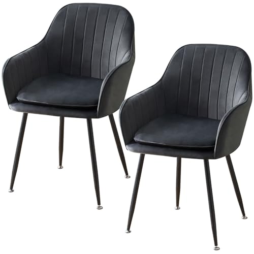 QOPIGFBN Esszimmerstühle 2er Set,Sitzfläche Aus Samt Polsterstuhl mit Armlehne,Polstersessel Stuhl mit Metallbeine,Küchenstühle,Wohnzimmerstühle für Esszimmer Wohnzimmer Küche (Black) von QOPIGFBN