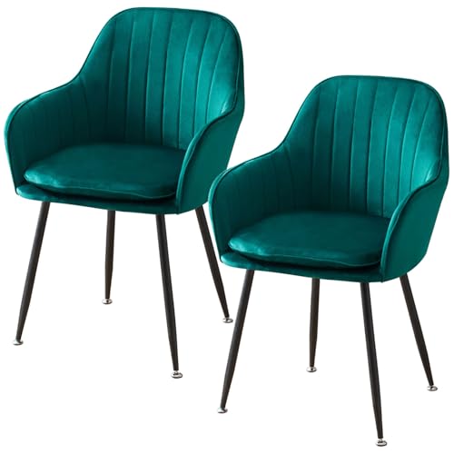 QOPIGFBN Esszimmerstühle 2er Set,Sitzfläche Aus Samt Polsterstuhl mit Armlehne,Polstersessel Stuhl mit Metallbeine,Küchenstühle,Wohnzimmerstühle für Esszimmer Wohnzimmer Küche (Green) von QOPIGFBN