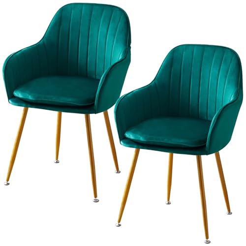QOPIGFBN Esszimmerstühle 2er Set,Sitzfläche Aus Samt Polsterstuhl mit Armlehne,Polstersessel Stuhl mit Metallbeine,Küchenstühle,Wohnzimmerstühle für Esszimmer Wohnzimmer Küche (Green) von QOPIGFBN