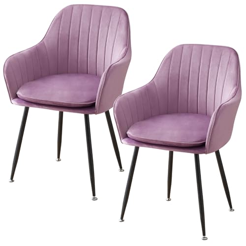 QOPIGFBN Esszimmerstühle 2er Set,Sitzfläche Aus Samt Polsterstuhl mit Armlehne,Polstersessel Stuhl mit Metallbeine,Küchenstühle,Wohnzimmerstühle für Esszimmer Wohnzimmer Küche (Purple) von QOPIGFBN