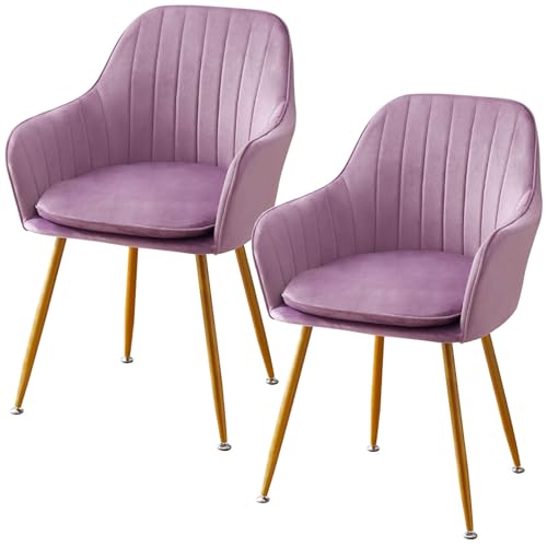 QOPIGFBN Esszimmerstühle 2er Set,Sitzfläche Aus Samt Polsterstuhl mit Armlehne,Polstersessel Stuhl mit Metallbeine,Küchenstühle,Wohnzimmerstühle für Esszimmer Wohnzimmer Küche (Purple) von QOPIGFBN