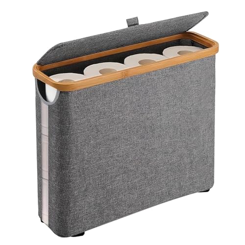 23L Toilettenpapier-Aufbewahrungskorb mit Deckel, wasserdichter Toilettenpapier-Container für 9-12 Rollen, Schrankcontainer für Bad und Haushalt, perfekt für beengte Platzverhältnisse von QOTSTEOS