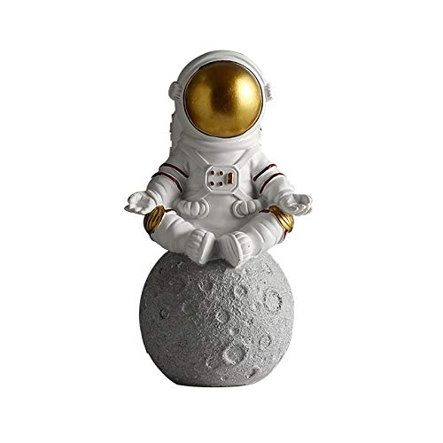 QOTSTEOS Astronaut Figurine Statue, 9,84 x 5,90 Zoll Resin Astronaut Statuen, Astronaut Planet Statuen Figur Ornament, Desktop Decor Home Decor(Gold,Size:Meditieren) von QOTSTEOS
