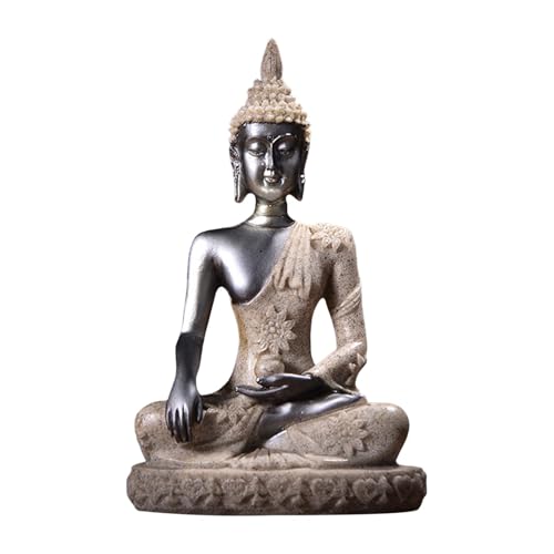 QOTSTEOS Thailändische Buddha-Figur, meditierender Frieden, sitzende Ornament, Schnitzfigur, Handwerk, Zen-Garten-Buddha-Statue, Skulptur für Heimdekoration, Tischschmuck (schwarz) von QOTSTEOS