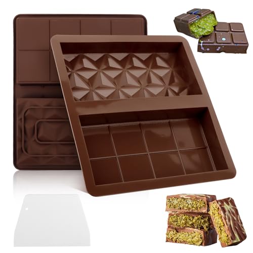 QOUBNIC 2 Stück Tiefe Silikonformen Schokolade Pralinen Antihaft Schokoladentafel BPA-Frei Schokoladenform Silikon Schokoladen Form DIY Schokolade Süßigkeiten Desserts mit 1 Spatel von QOUBNIC