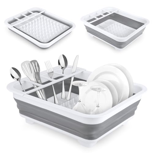 QOUBNIC Abtropfgestell Faltbar Abtropfständer, Spülschüssel Faltbar mit Faltbarem Besteckteiler Portable Geschirr Organizer für Camping Geschirr Wohnwagen von QOUBNIC