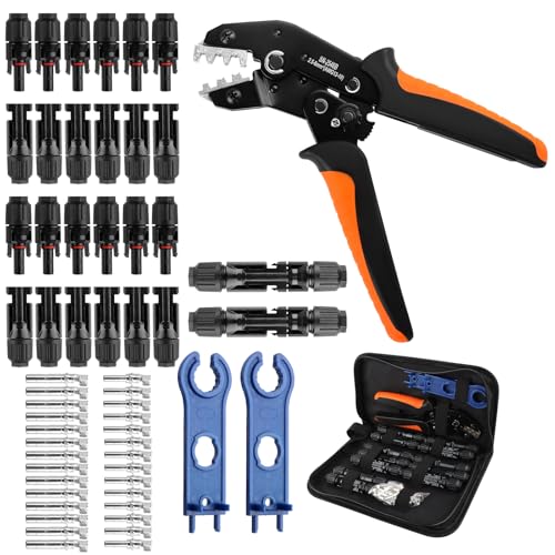 QOUBNIC Crimp-Set für Photovoltaikanlagen für 1,5-2,5/4,0/6,0 mm², Set mit Solarkrimpzangen, 1 Crimpzange, 12 Paar Steckverbinder, 14 Photovoltaik-Stecker, 2 Schraubenschlüssel, Zange C QOUBNIC Crimp-Set für Photovoltaikanlagen für 1,5-2,5/4,0/6,0 mm², Set mit Solarkrimpzangen, 1 Crimpzange, 12 Paar Steckverbinder, 14 Photovoltaik-Stecker, 2 Schraubenschlüssel, Zange C von QOUBNIC