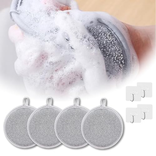 QOWUXHZ 4 Stück Putzlappen Spültücher Multipurpose Wire Dishwashing Rags Mehrzweck Geschirrspüllappen Aus Draht Für Nass Und Trocken Mit 4 Pcs Klebehaken Extra Stark von QOWUXHZ