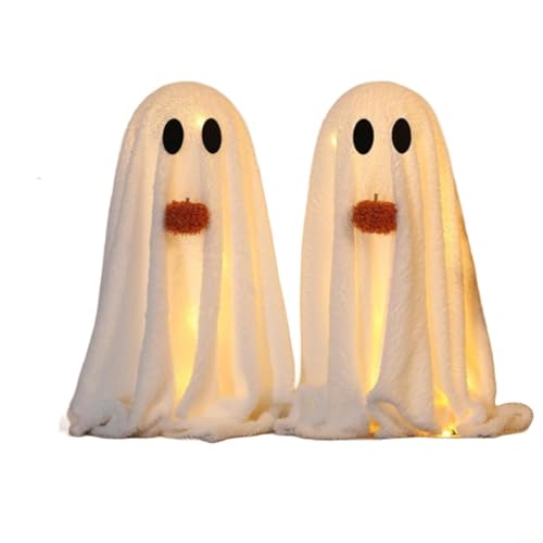 2 Stück Plüsch-Halloween-Dekorationen mit warmem Licht, weich und Figuren für gruselige Zuhause oder Party, saisonale Präsentation (2 Stück) von QOXEZY