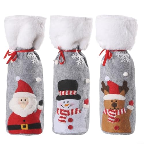3 Stück Weihnachtsweintüten Plüsch Stoff Flaschenabdeckungen mit Kordelzug Weihnachtsmann Schneemann Design Urlaub Party Dekoration Taschen für festliche Feiern Xmas Tischdekoration 3 Stück Weihnachtsweintüten Plüsch Stoff Flaschenabdeckungen mit Kordelzug Weihnachtsmann Schneemann Design Urlaub Party Dekoration Taschen für festliche Feiern Xmas Tischdekoration von QOXEZY