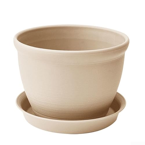 Ästhetischer Blumentopf aus Kunststoff für Haus und Garten, 1 Stück, geeignet für verschiedene Pflanzen (Beige+Boden) von QOXEZY