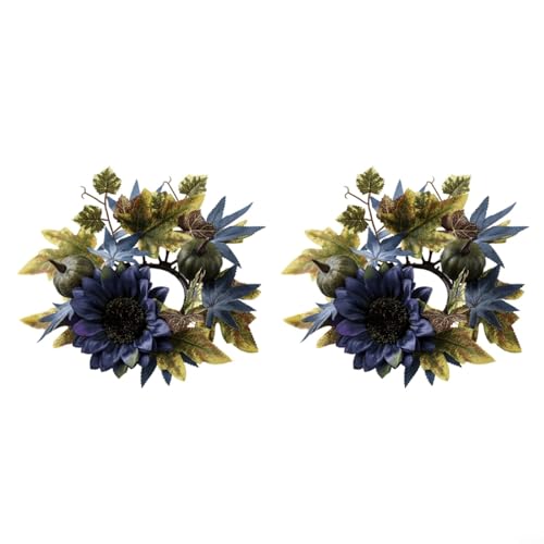 Dekorativer Kerzenringkranz mit Ahornblatt, Kürbis und Sonnenblume für den Herbst, zur Verbesserung der festlichen Atmosphäre und Tischdekoration (5) von QOXEZY