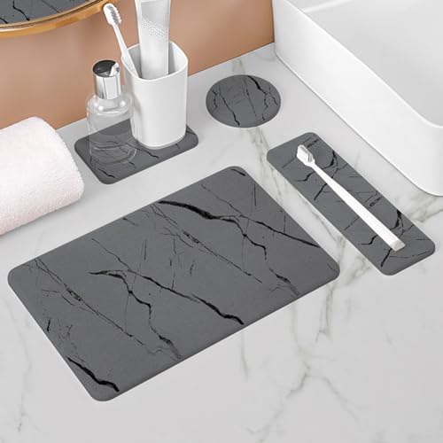 Diatom Schlamm Wasser absorbierendes Pad für Kaffeemaschine, Abflussgestell, effiziente Feuchtigkeitsregulierung und rutschfestes Design für Küche und Bad (Deep Grey A) von QOXEZY