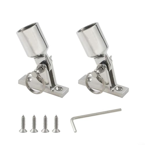 Edelstahl 316 Marine Deck Scharnier Auge Endkappe Set mit Schnellspannstift Hardware für Bimini Top Sonnenschutz Shelter Installation 2 Paar mit Befestigungsschrauben und Schraubenschlüssel (25 mm) von QOXEZY