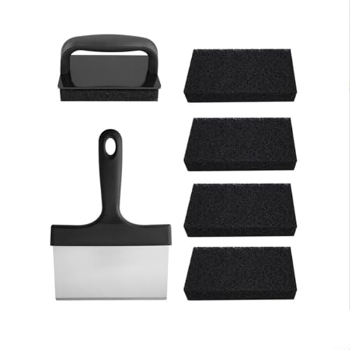 Edelstahl-Grillschaber-Reinigungsset mit Griff für flache Grillroste, Gusseisen-Bratpfannen, professionelles Koch-Wartungswerkzeug-Set, schwarz Edelstahl-Grillschaber-Reinigungsset mit Griff für flache Grillroste, Gusseisen-Bratpfannen, professionelles Koch-Wartungswerkzeug-Set, schwarz von QOXEZY