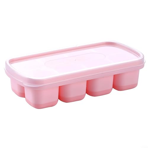 Effizienter Eiswürfelbereiter aus Silikon mit einfachem Pressmechanismus und Deckel für bequeme Verwendung (Rosa) von QOXEZY
