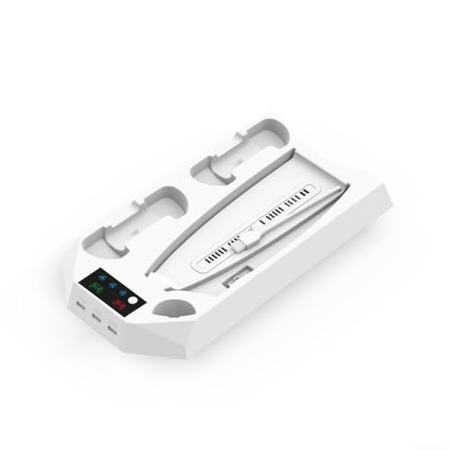 Effizienter Lüfter und Ladestation für PS5 mit Dual-Controller-Unterstützung und 3 USB-Hubs (weiß) von QOXEZY