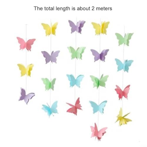 Für Regenbogen Schmetterling Dekorationen Set 7 Stück Papier Girlande 2 Meter lang für Geburtstag Hochzeit Party Garten Hängende Dekor 3D Bunte Schmetterlinge von QOXEZY