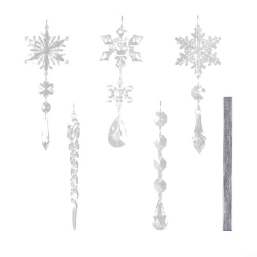 Für Weihnachtsbaumschmuck mit Acryl-Schneeflocken- und Eiszapfenornamenten und Perlenbändern für saisonale Feiertage und Winterveranstaltungen von QOXEZY