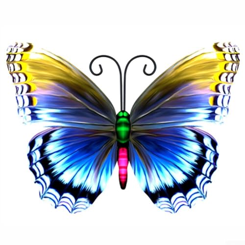 Garten-Metall-Schmetterling-Wandornament mit geriffelten Flügeln und Haken zum Aufhängen für Outdoor-Dekoration (blau) von QOXEZY