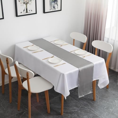 Glatte Tischdekoration, Satin-Tischläufer, Tischdecke, 30 x 275 cm, strapazierfähiges Polyestergewebe, verschönert Ihre Tische (grau) von QOXEZY