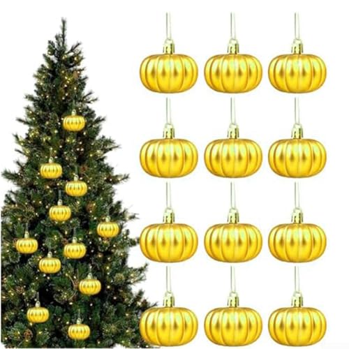 Hängende Kürbisse Set von 12 mit mattem Finish für rustikalen Herbst und für saisonale Party-Dekoration im Innenbereich (Gold) von QOXEZY