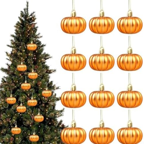 Hängende Kürbisse Set von 12 mit mattem Finish für rustikalen Herbst und für saisonale Party-Dekoration im Innenbereich (orange) von QOXEZY