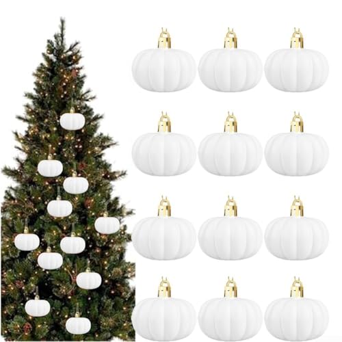 Hängende Kürbisse Set von 12 mit mattem Finish für rustikalen Herbst und für saisonale Party-Dekoration im Innenbereich (weiß) von QOXEZY