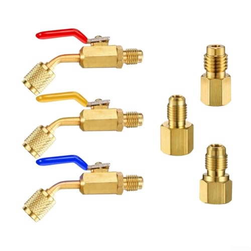 Kfz-Klimaanlage, 6 Stück, Winkel-Kugelhähne mit manuellem 45-Grad-Absperrventil, entworfen für 1/4 Zoll SAE-Stecker, weiblich, geeignet für R12, R22, R134a Kfz-Klimaanlage, 6 Stück, Winkel-Kugelhähne mit manuellem 45-Grad-Absperrventil, entworfen für 1/4 Zoll SAE-Stecker, weiblich, geeignet für R12, R22, R134a von QOXEZY