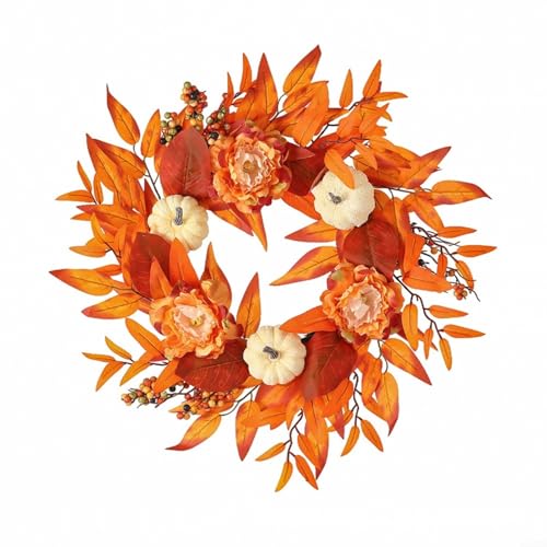 Künstlicher Kürbis und Ahornblatt, hängende Dekoration, 45 cm, Kunststoff, Herbsternte, Tür oder Wand, Ornament für Thanksgiving, Halloween, Herbst, saisonale Heimparty, Veranstaltungsdekoration von QOXEZY