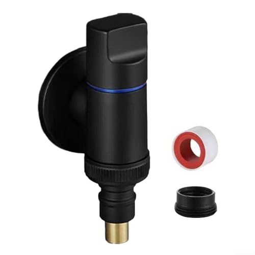 Multifunktionales Wasserstopp-Winkelventil für Waschmaschinen G1/2 und G3/4 Kompatibilität, mit einem Drehschalter, Metallgriff, für Gärten, Küchenspülen, Waschbecken (schwarz G1/2 und G3/4) von QOXEZY