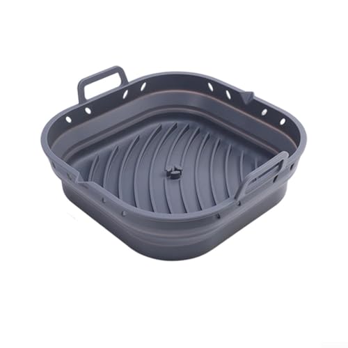 Praktisches, faltbares Silikon-Backblech für Luftfritteusen, inkl. Ölauslauf für einfaches Kochen (faltbares quadratisches grau) von QOXEZY